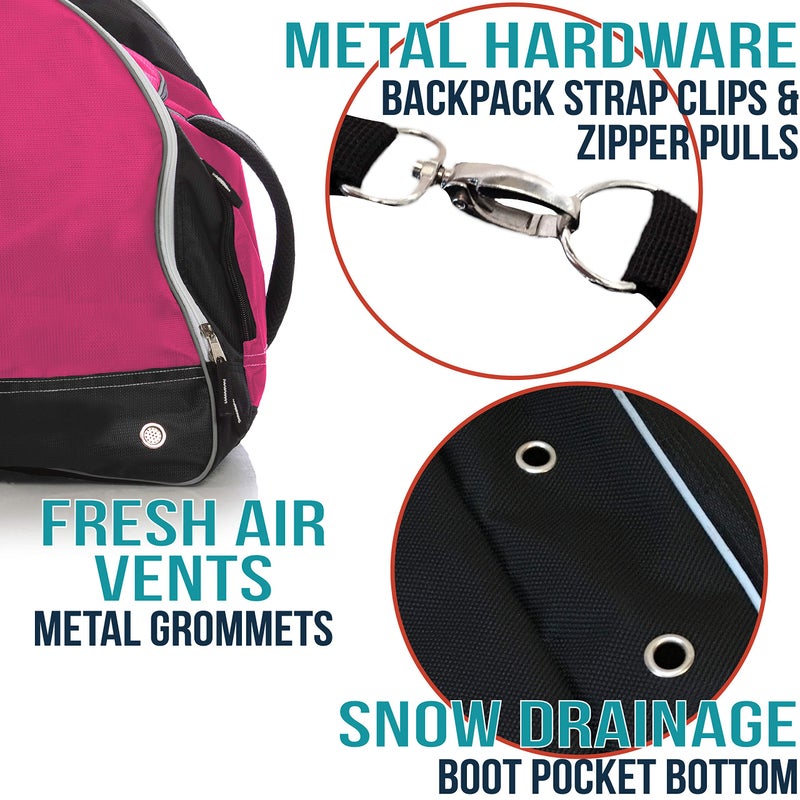 Athletico Ski Boot Bag â€“ Skiing and Snowboarding Travel Luggage â€“ Stores Gear Including Jacket, Helmet, Goggles, Gloves & Accessories â€“ Venting and Grommets for Snow Drainage (Pink) - Image 4